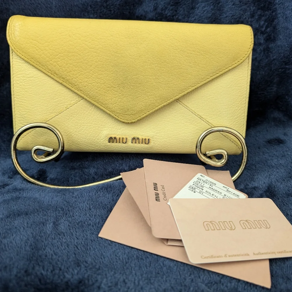 Miu Miu Madres Bicolor long wallet- YELLOW AND Gold, vintage & includes COA - Picture 1 of 14